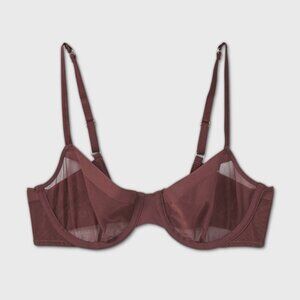 NEW Auden Women's Mesh Unlined Bra Demi Coverage Underwire Burgundy Red Size 34B